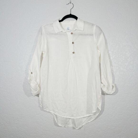 Sigrid Olsen White 100% Linen Roll Tab Sleeve Blouse Size‎ Small - Picture 1 of 5